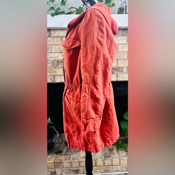 Loft Harvest orange Anorak utility hoodie linen blend Jacket womens M NWOT - Picture 4 of 11